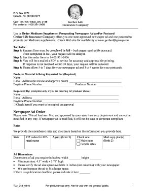 Medicare Supplement Prospecting Ad Order Form