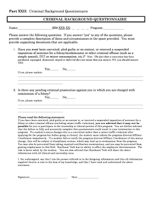 Criminal Background Questionnaire