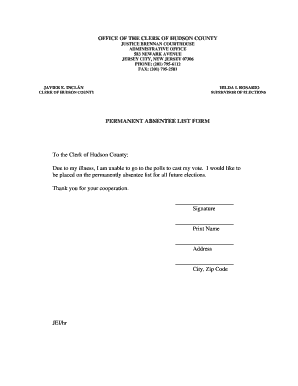 Permanent Absentee List Form