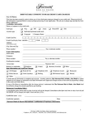 Irrevocable Consent to Bear Credit Card Charges