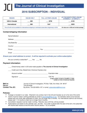 Journal of Clinical Investigation Subscription Form