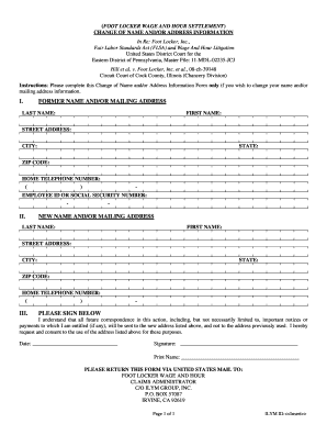 Foot Locker Wage and Hour Settlement Change of Address Form