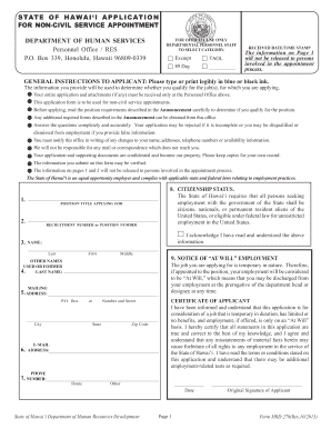 Hawaii Non-Civil Service Appointment Application