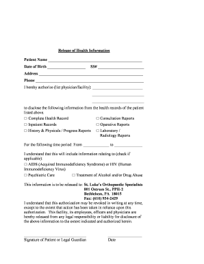 Release of Health Information Authorization