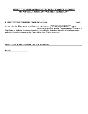 Substitute Supervising Physician Acknowledgement Form