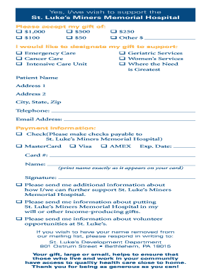 St. Luke’s Miners Memorial Hospital Donation Form