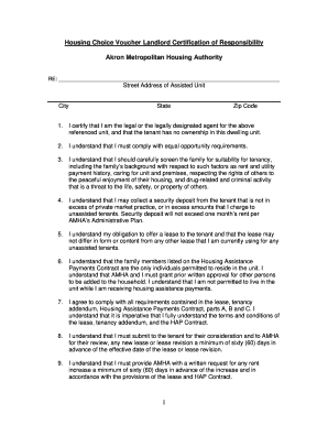 Housing Choice Voucher Landlord Certification of Responsibility