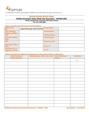 Optum Payer Setup Form for Cigna ERA