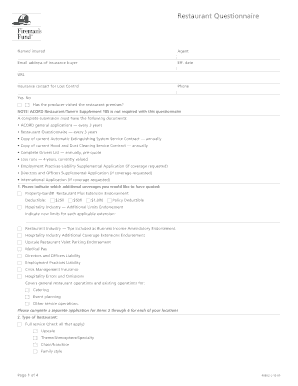 Restaurant Insurance Questionnaire