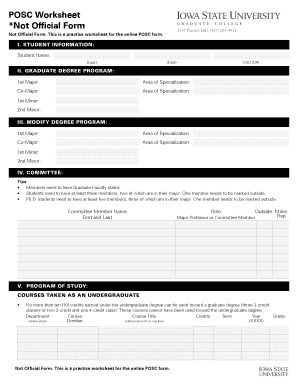 Graduate College POSC Worksheet