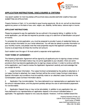 Utah Rental Application Agreement