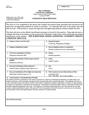 Michigan Position Description Form