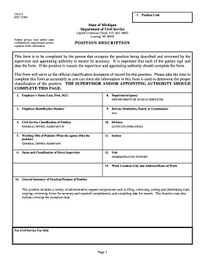 Michigan Position Description Form