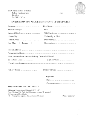 Application for Police Certificate of Character