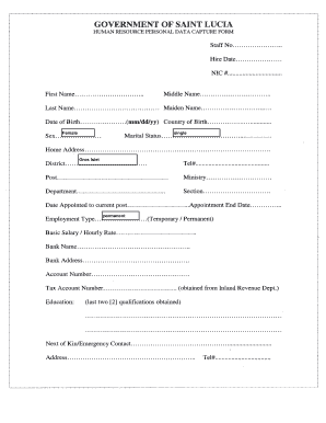 Saint Lucia Human Resource Personal Data Capture Form