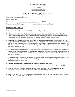 In My Home Pet Sitting Contract