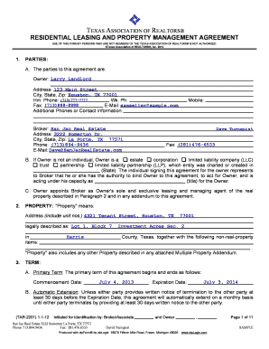 Texas Residential Leasing and Property Management Agreement