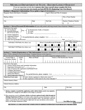 Michigan Record Lookup Request Form