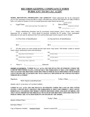 Records Keeping Compliance Form 18 USC § 2257