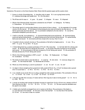 Science Exam Answer Sheet