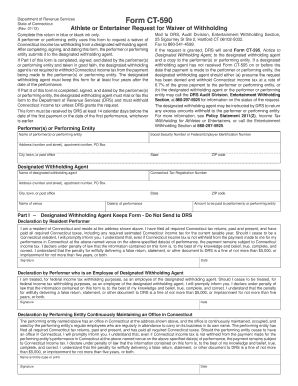 Connecticut Form CT-590 Athlete or Entertainer Request for Waiver of Withholding