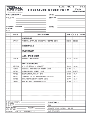Literature Order Form