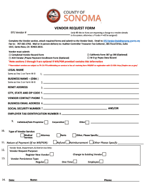 Sonoma County Vendor Registration Form
