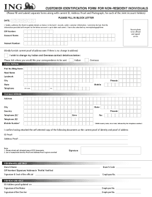 Customer Identification Form for Non-Resident Individuals