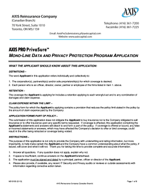 AXIS PrivaSure Data and Privacy Protection Program Application