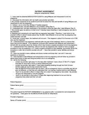 Patient Agreement for Mifeprex Medication