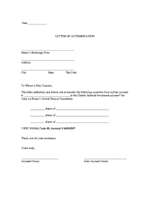 Letter of Authorization for Security Transfer