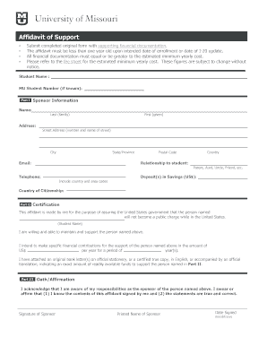 University of Missouri Affidavit of Support