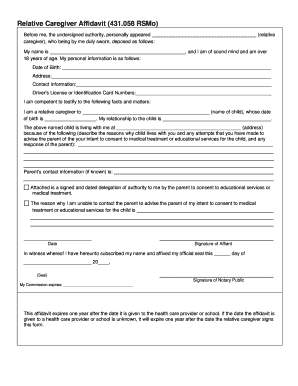 Relative Caregiver Affidavit (431.058 RSMo)