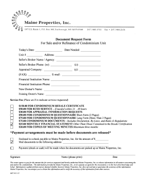 Condominium Sale Refinance Request Form