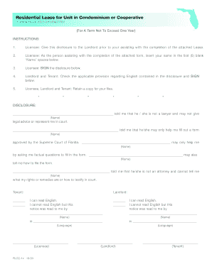 Florida Residential Lease for Condominium or Cooperative