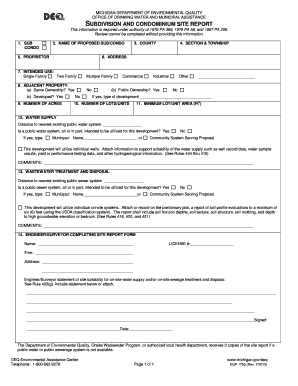 Michigan Subdivision and Condominium Site Report