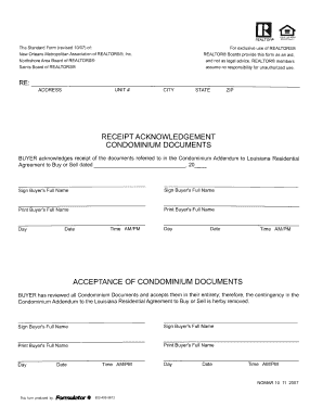 Louisiana Condominium Documents Receipt