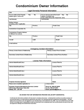 Condominium Owner Information Form