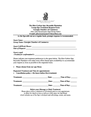 Ritz-Carlton Spa Treatment Request Form