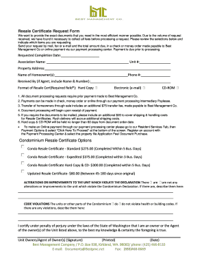 Resale Certificate Request Form