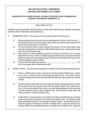 Seller Financing Addendum for Second Lien Mortgage