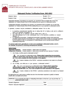 Dislocated Worker Verification Form