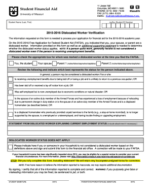 2015-2016 Dislocated Worker Verification Form