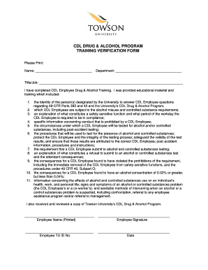 CDL Drug & Alcohol Training Verification Form