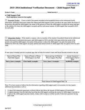 CTAE Form D-11 Child Support Verification
