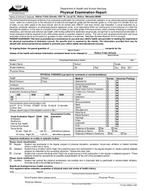 Nebraska School Physical Examination Report