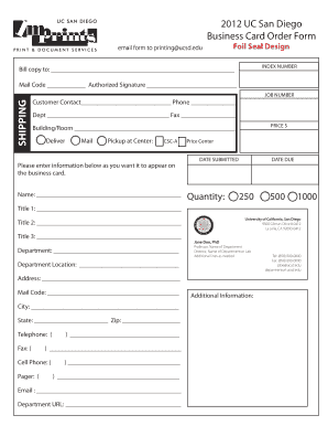 UC San Diego Business Card Order Form