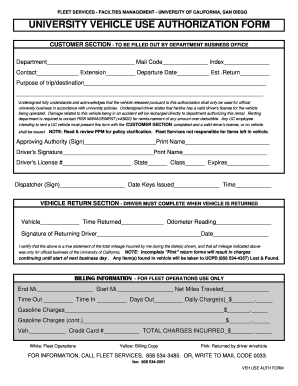 University Vehicle Use Authorization Form