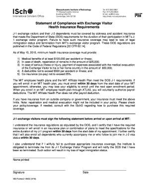 J-1 Exchange Visitor Health Insurance Compliance Statement