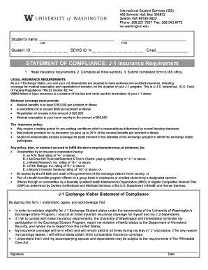 J-1 Insurance Compliance Form